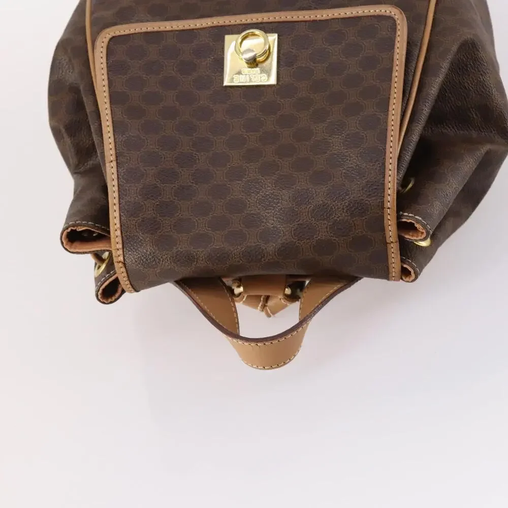 CELINE Macadam Canvas Backpack Pvc Leather Brown Gold
